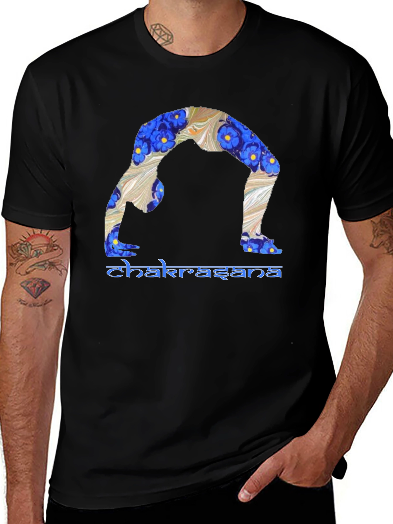 Variant 14 of Chakrasana Yoga Pose Graphic T-Shirt - Black