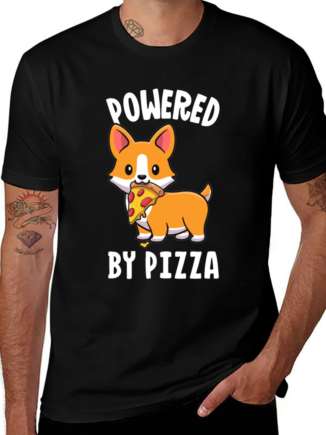 Variant 8 of Powered By Pizza Corgi T-Shirt - Fun Graphic Tee
