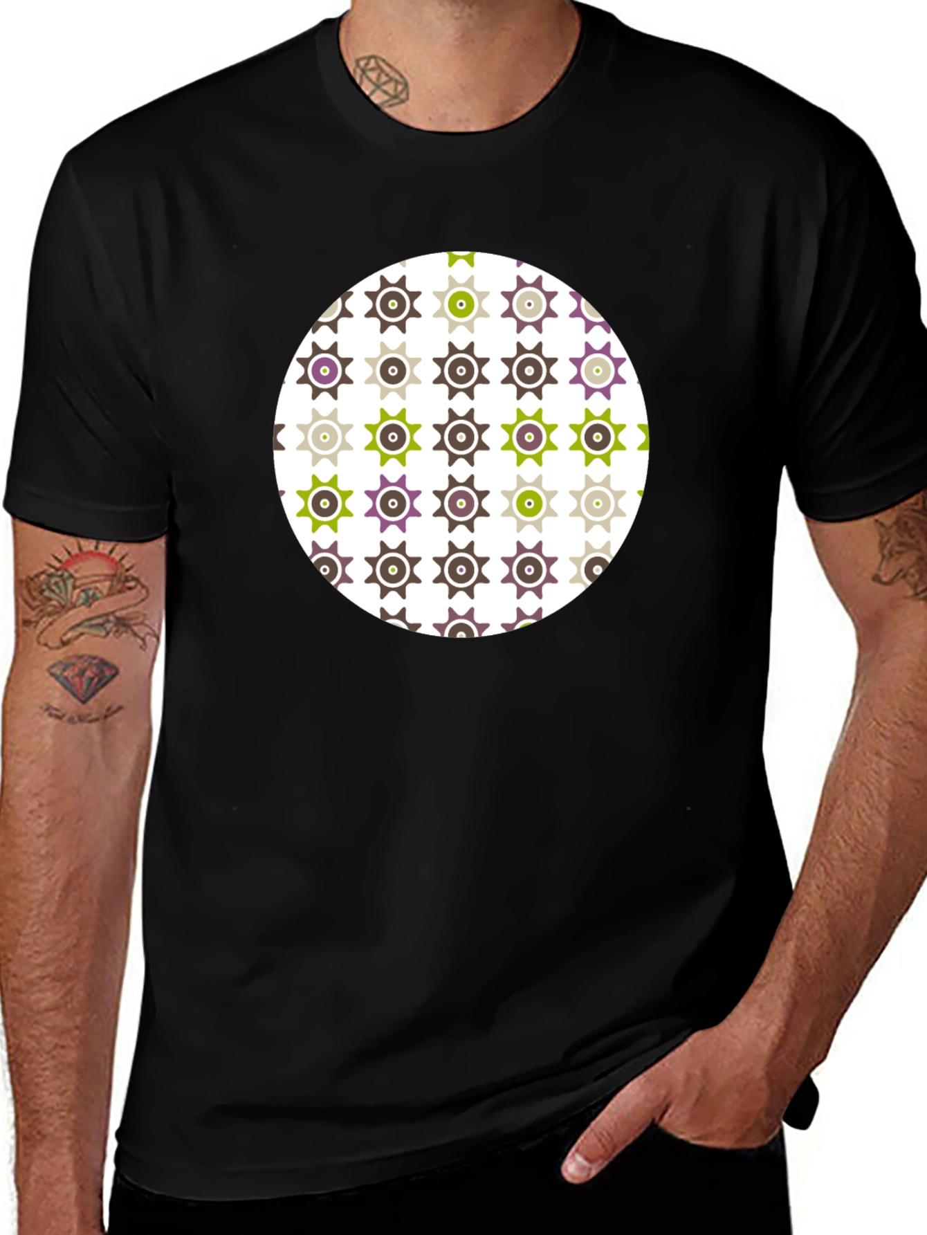 Variant 18 of Patterned Graphic Tee - Black Cotton Blend Casual Wear