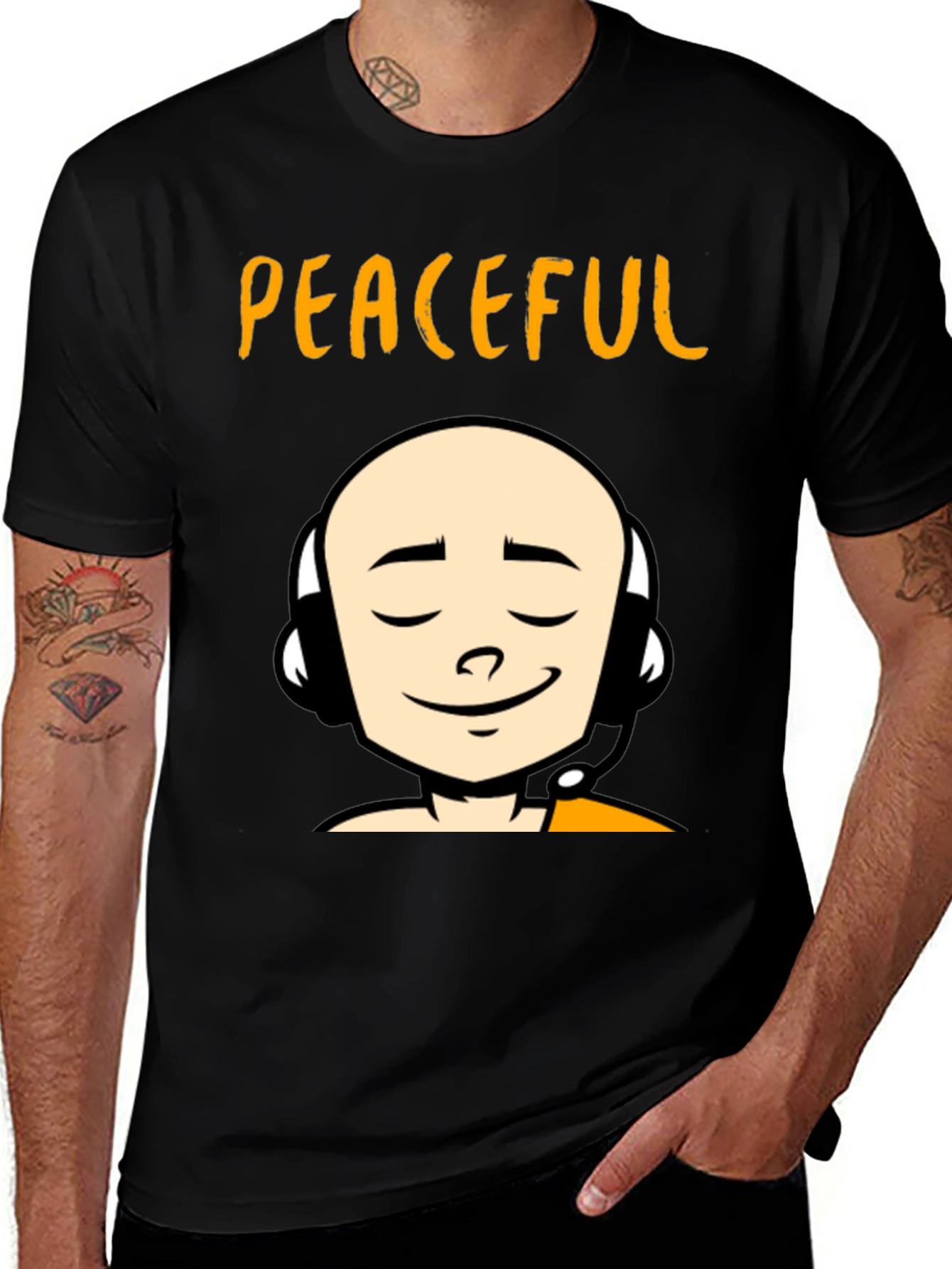 Peaceful Monk Graphic T-Shirt - Black Crew Neck Tee