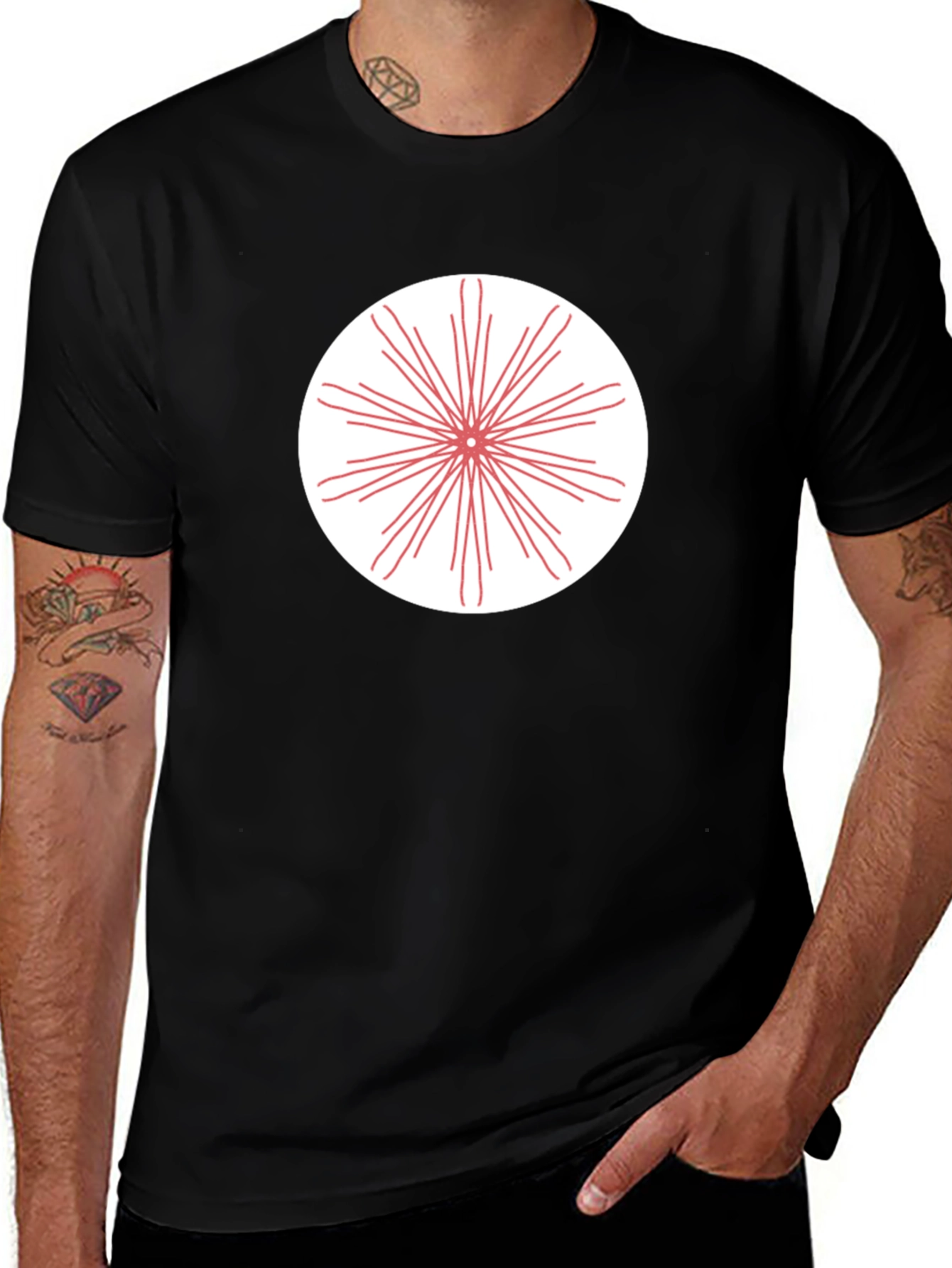 Variant 2 of Black T-Shirt with Radial Burst Graphic
