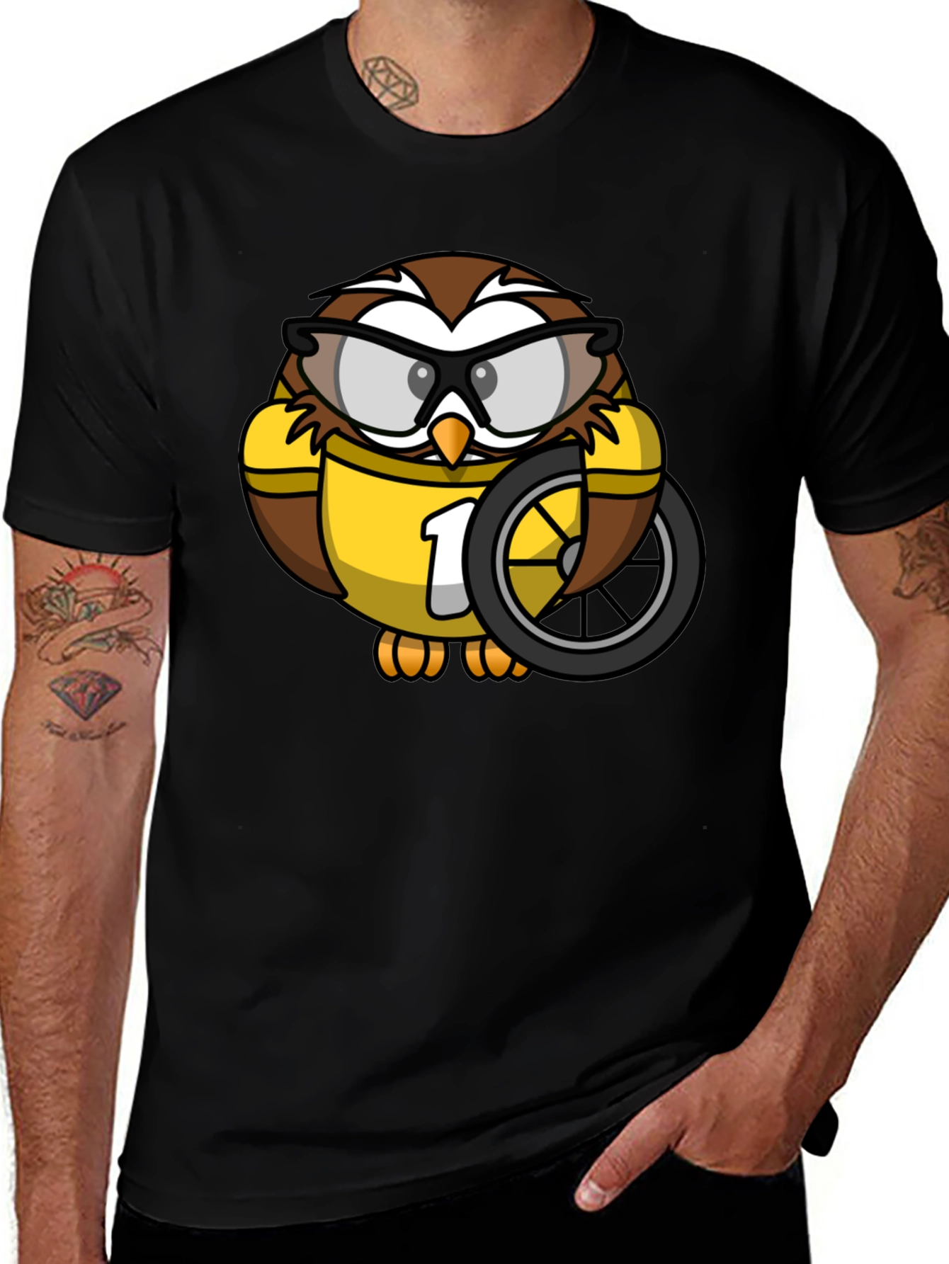 Variant 25 of Owl Cyclist Graphic Tee - Cool & Unique Design