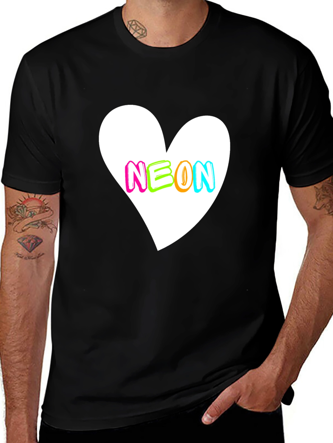 Variant 3 of Neon Heart Graphic Black T-Shirt