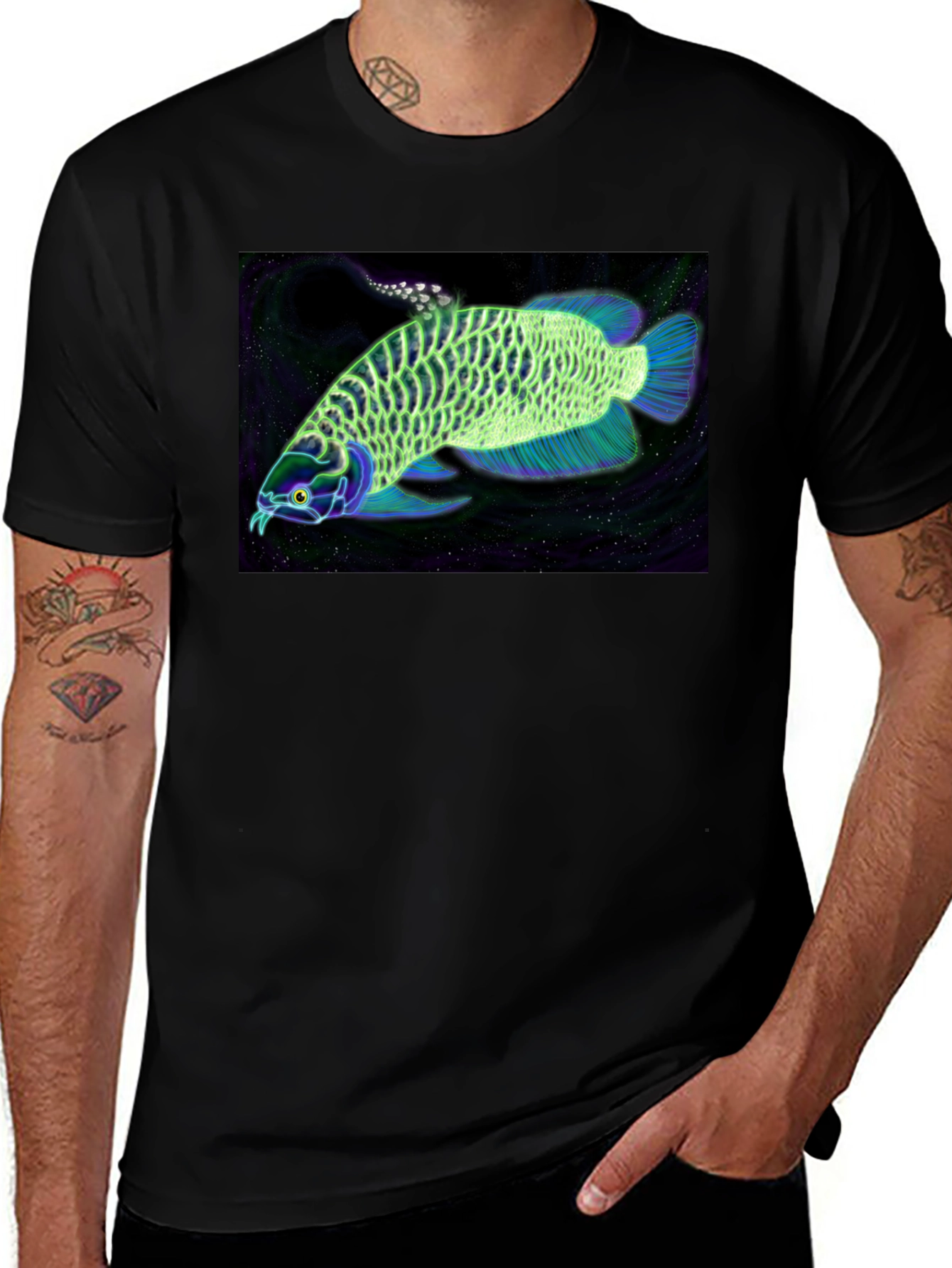 Variant 29 of Arowana Fish Graphic Black T-Shirt