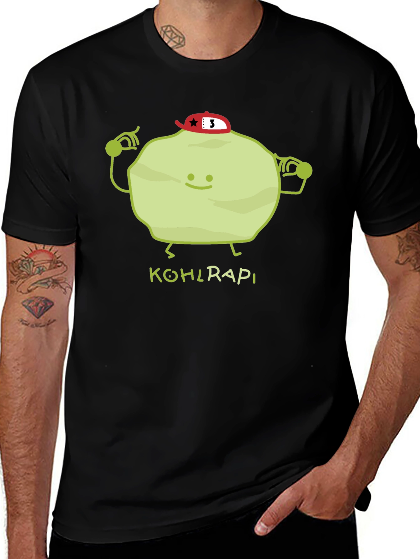 Variant 9 of Funny Kohlrabi Cartoon Black T-Shirt
