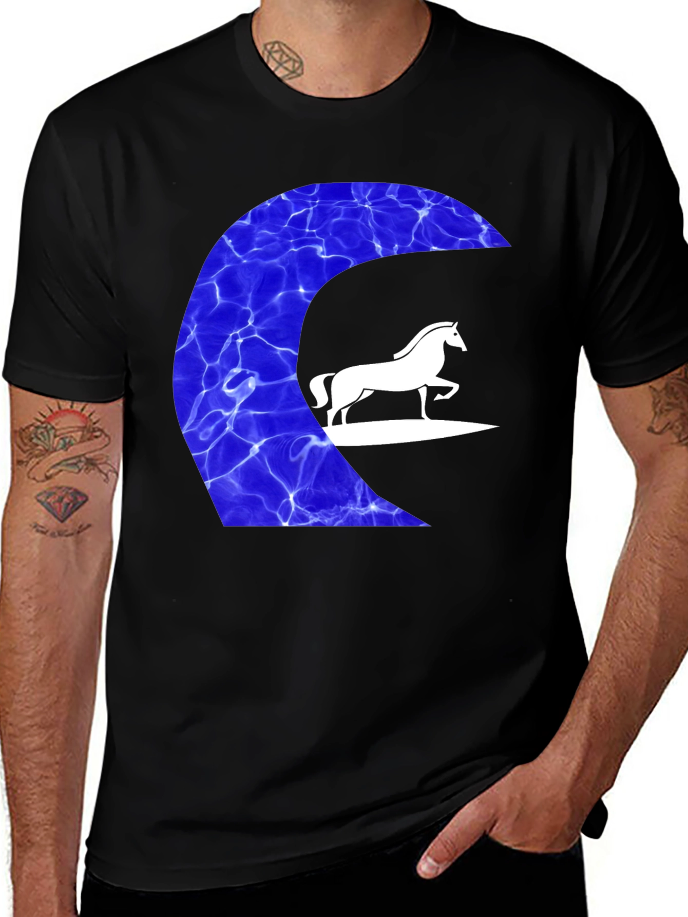 Blue Water Horse Graphic T-Shirt - Stylish Men's Tee