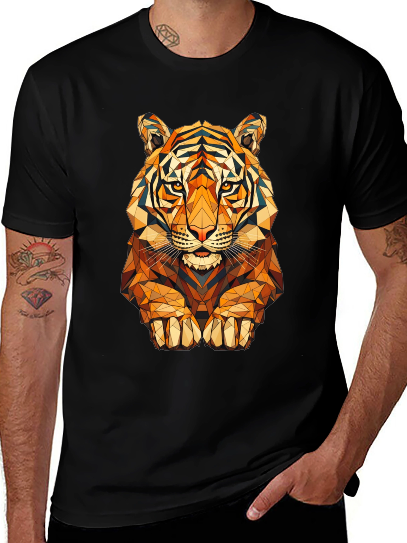 Variant 2 of Geometric Tiger Graphic Tee - Stylish Animal Print Shirt