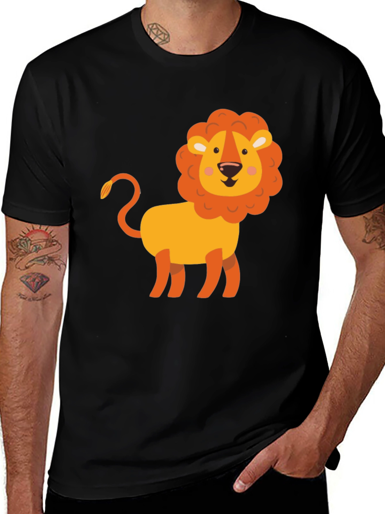 Variant 28 of Cute Cartoon Lion Graphic Tee - Soft Black T-Shirt