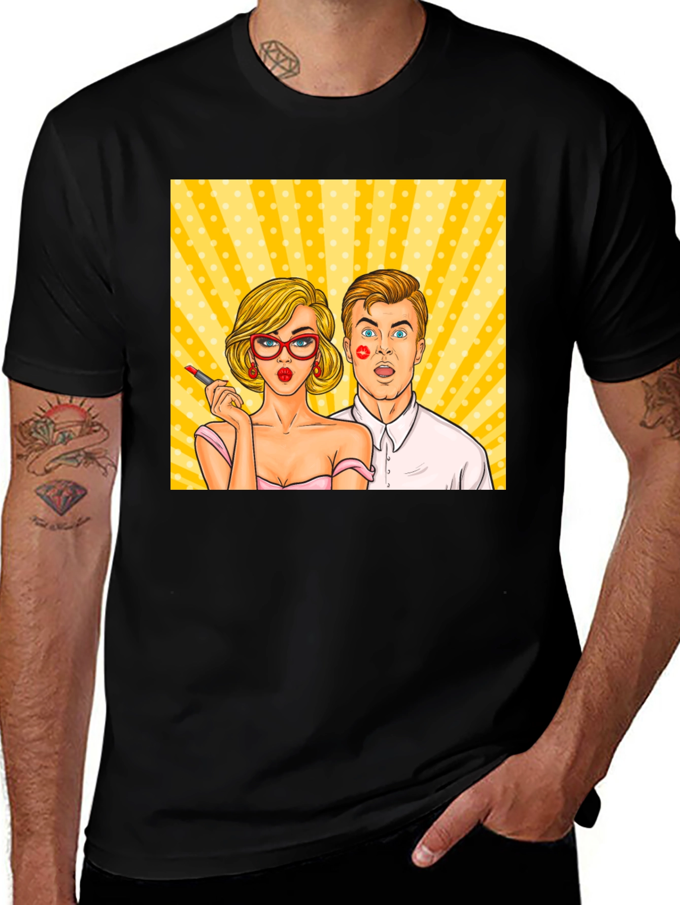 Variant 18 of Pop Art Couple Graphic Tee - Black