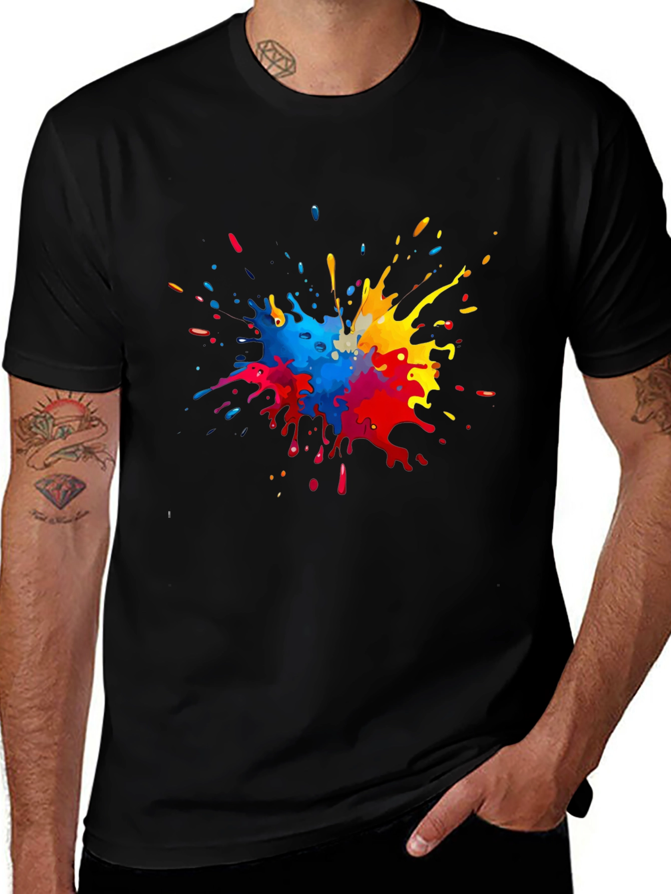 Black Colorful Paint Splatter Graphic T-Shirt main image