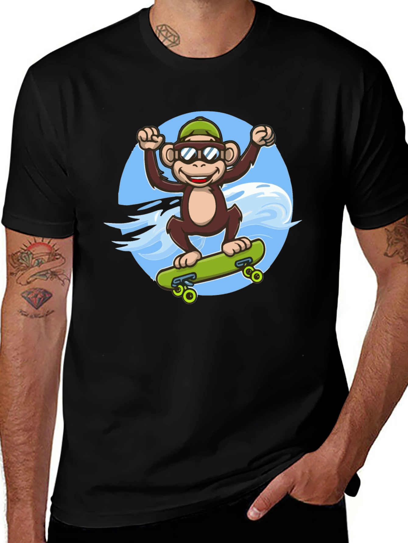 Variant 4 of Monkey Skateboarder T-Shirt - Cool Graphic Tee