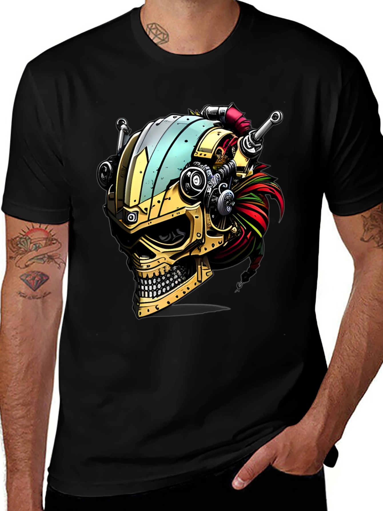 Steampunk Skull T-Shirt - Gearhead Viking Style