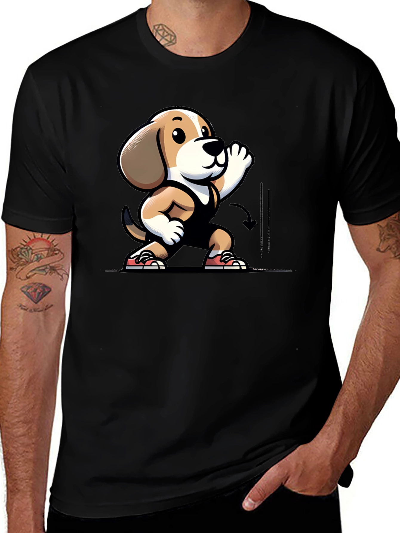 Variant 16 of Dog Wrestler T-Shirt - Black Cartoon Design