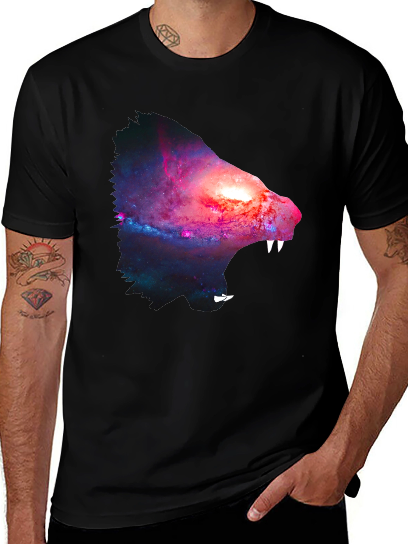 Variant 17 of Galaxy Wolf Graphic Tee - Black Cotton Blend