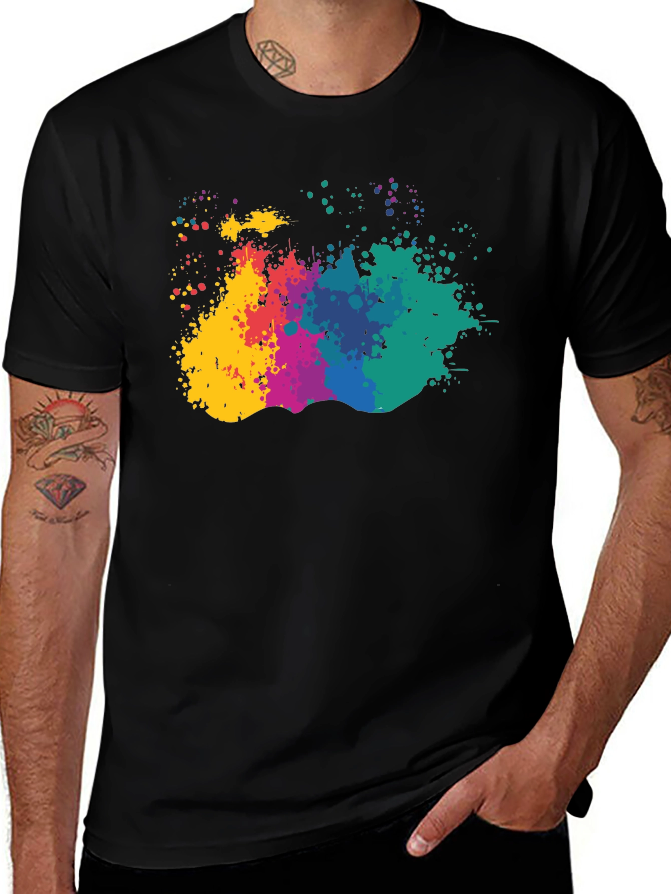 Variant 27 of Colorful Paint Splatter Black T-Shirt