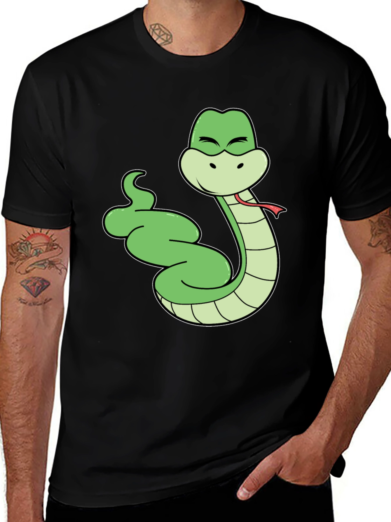 Cartoon Snake T-Shirt - Black Cotton Tee