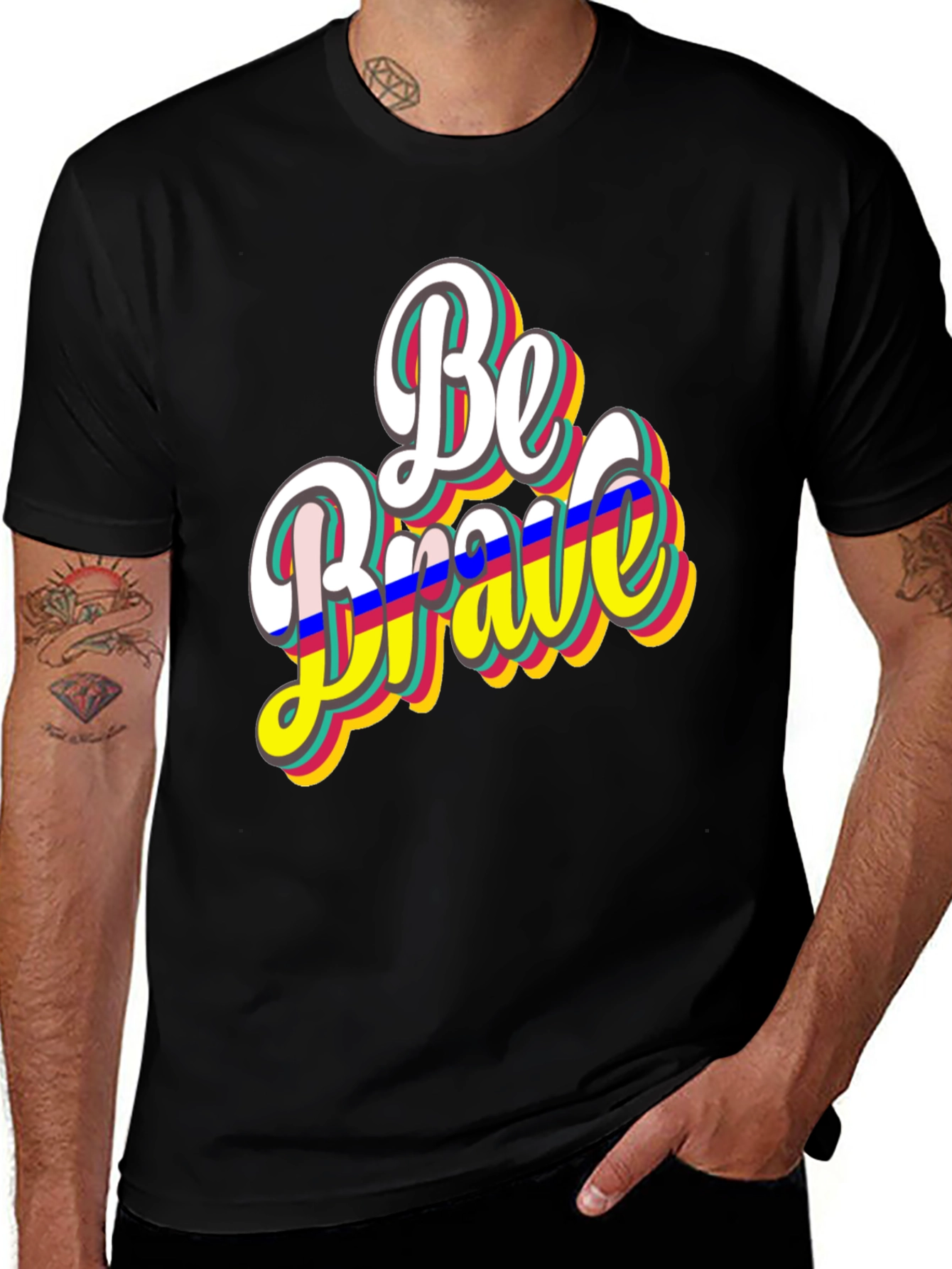 Variant 18 of Be Brave Retro Graphic Tee - Black