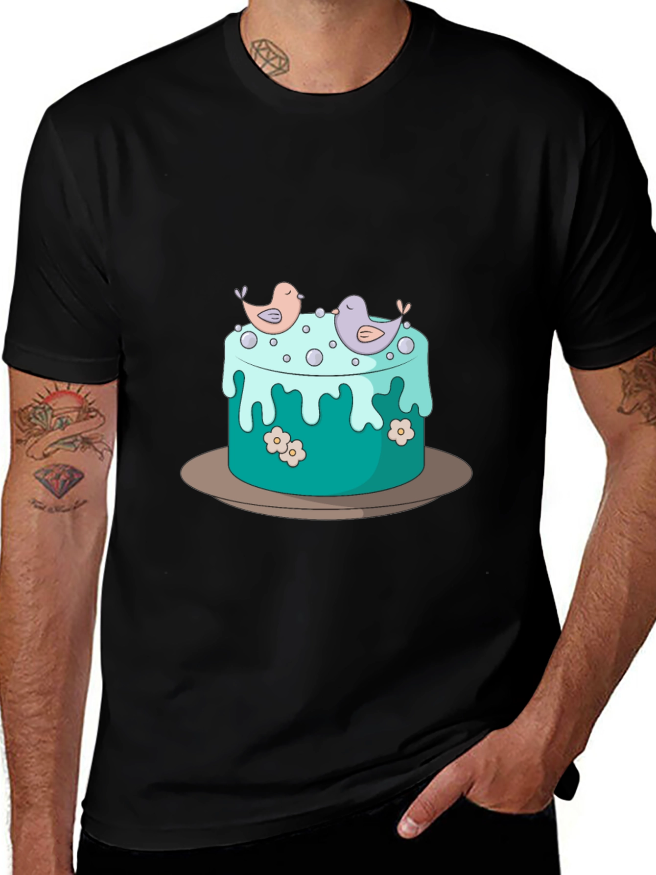 Cake and Birds Graphic T-Shirt - Unisex Style