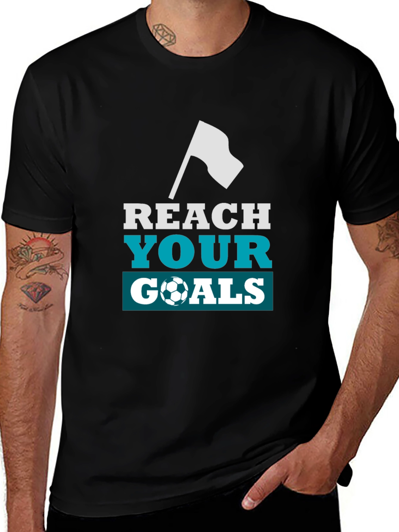 Variant 24 of Reach Your Goals T-Shirt - Soccer Flag Graphic Tee