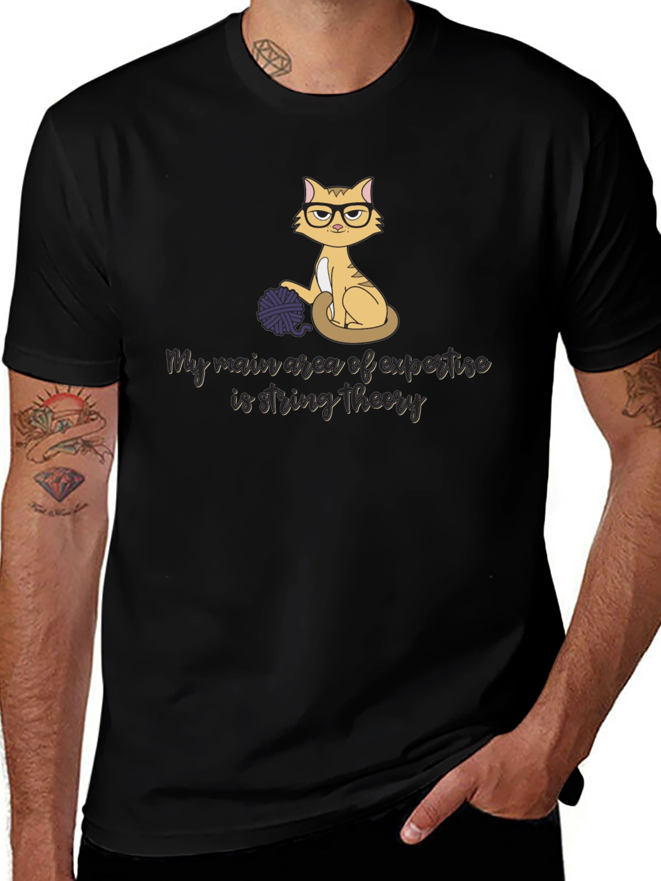 Variant 3 of String Theory Cat T-Shirt - Quirky & Smart Design