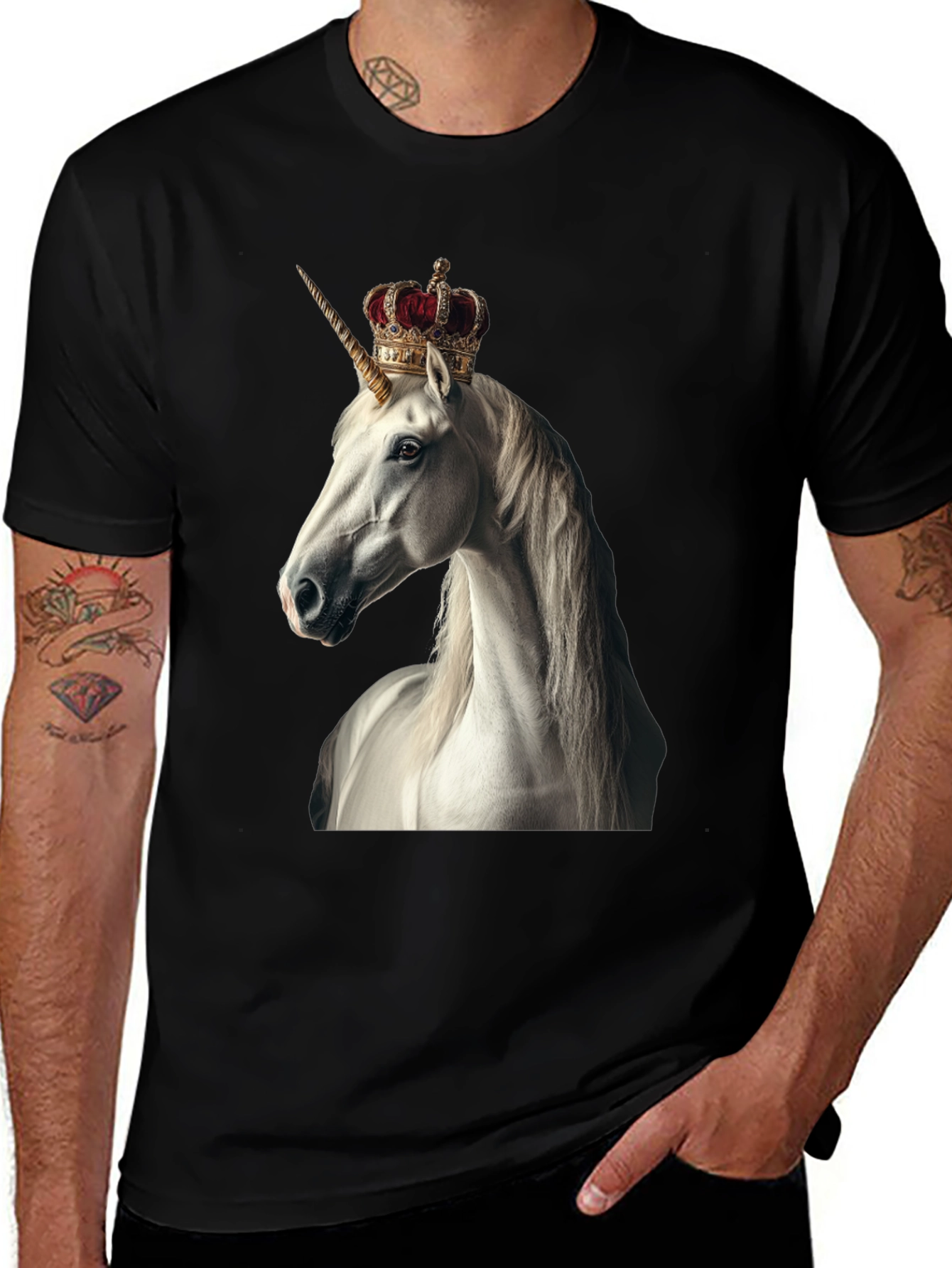 Variant 4 of Unicorn Crown Graphic Tee - Black Cotton Shirt