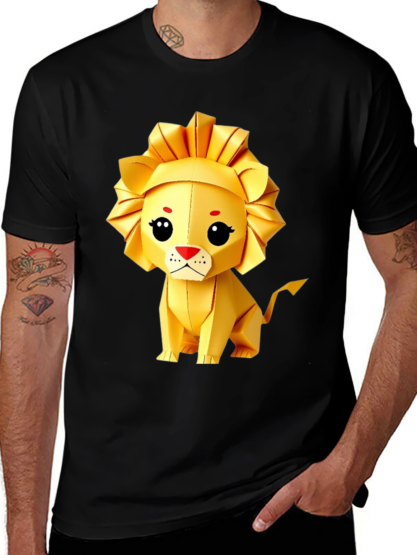 Origami Lion Graphic Tee - Soft Black Cotton Blend