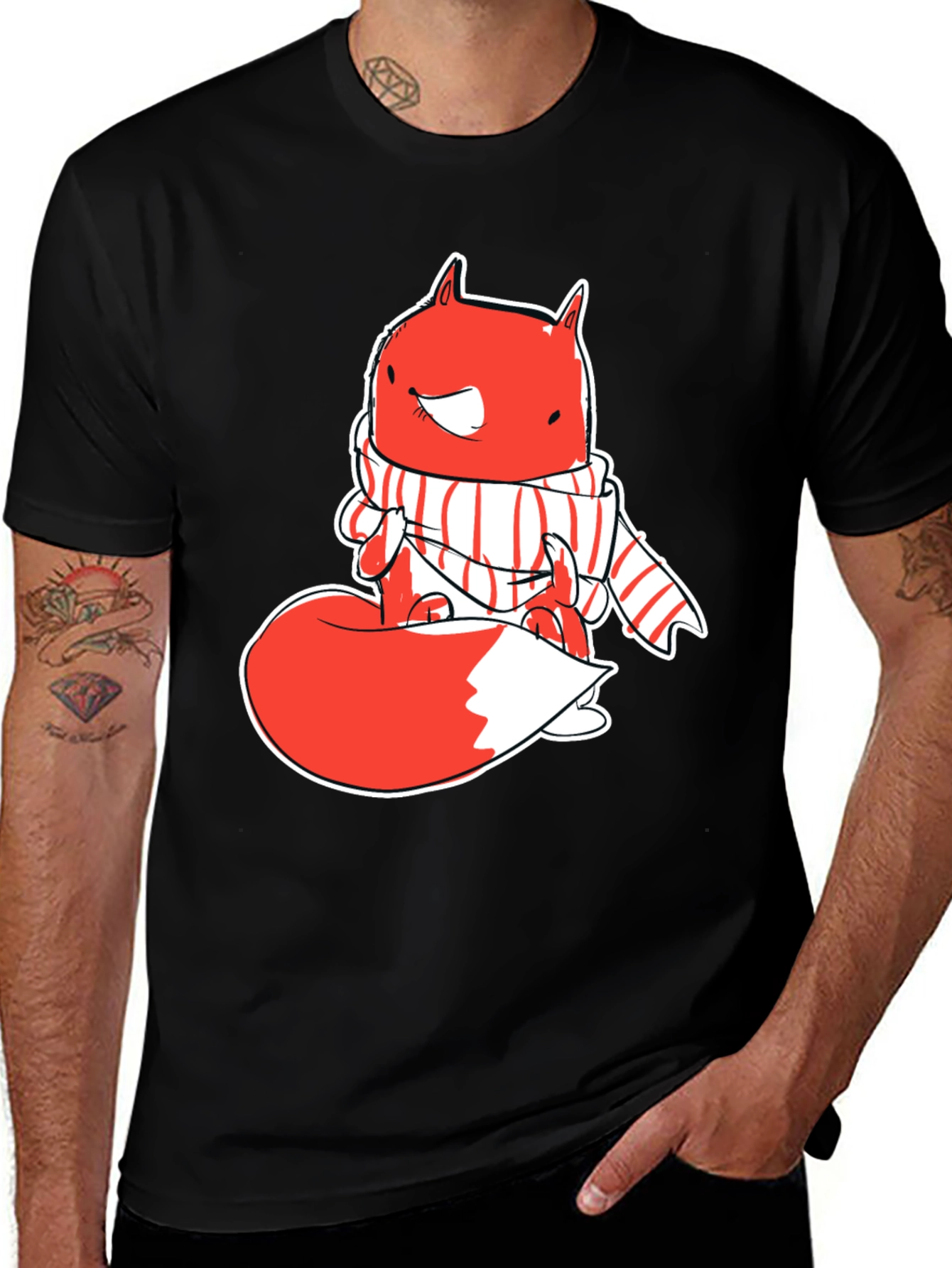 Variant 15 of Whimsical Fox Graphic Tee - Men's Black T-Shirt