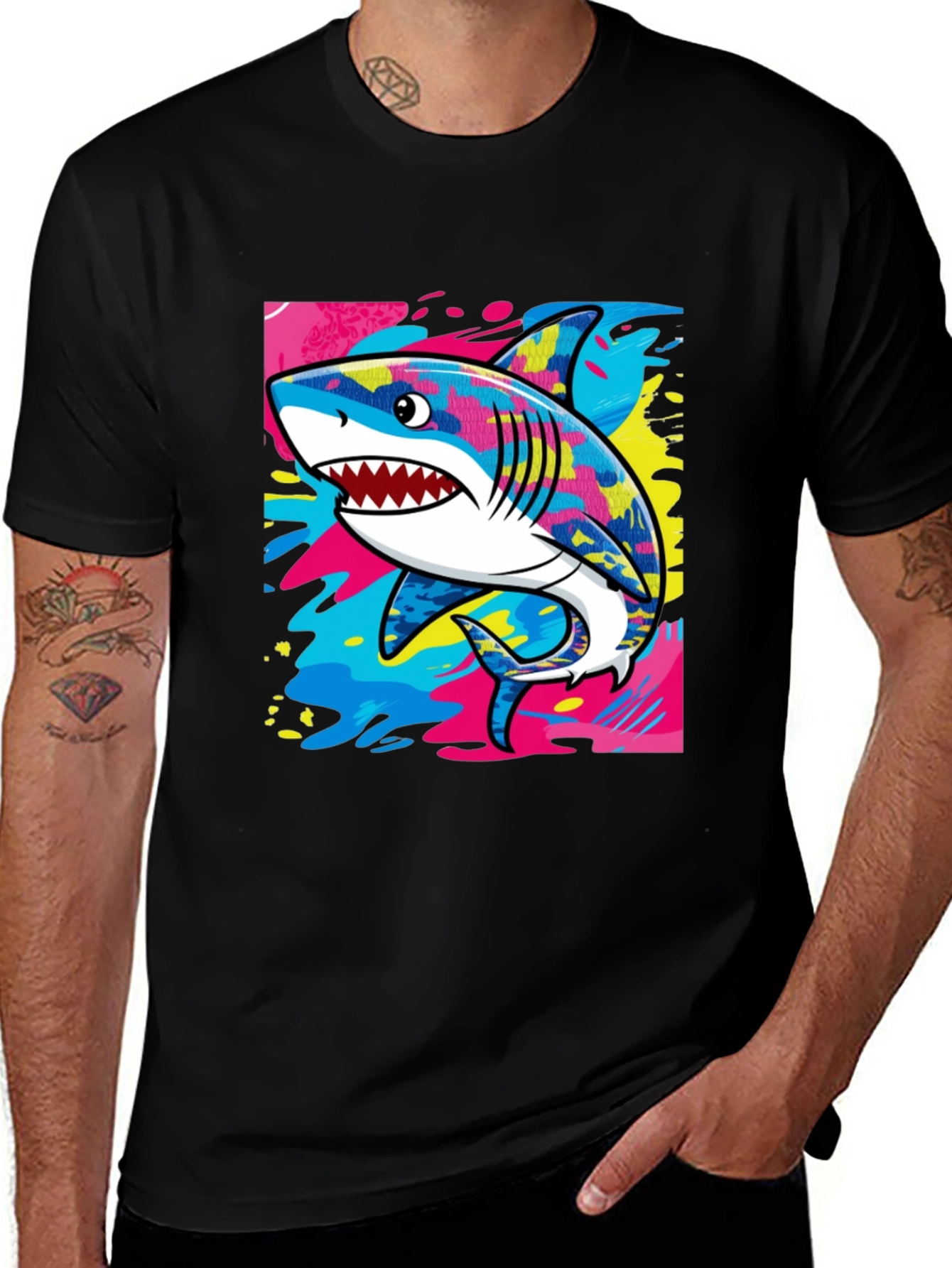 Variant 26 of Cool Shark Graphic Print Black T-Shirt