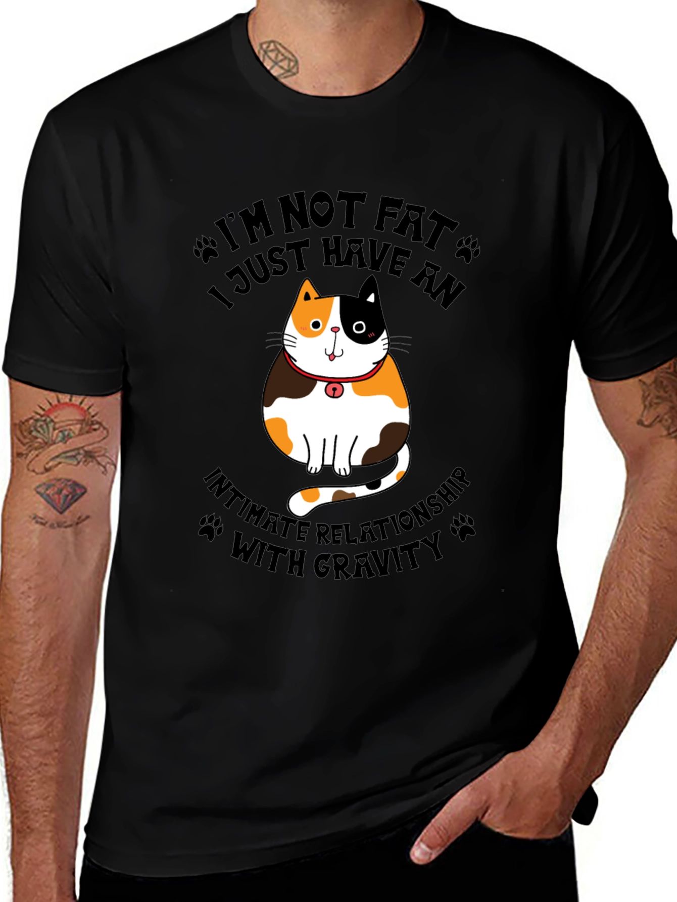 Black Funny Cat Gravity T-Shirt main image