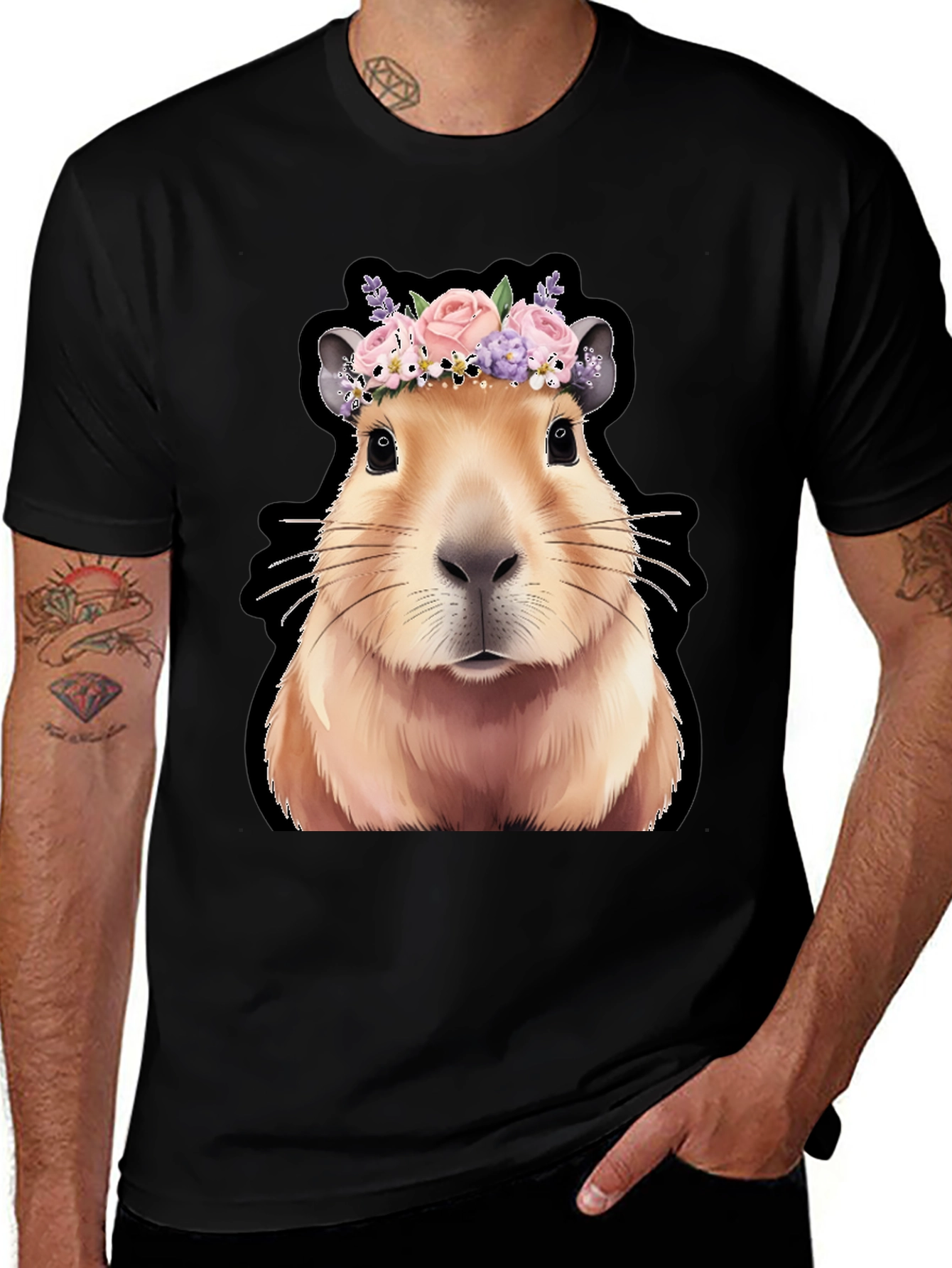 Variant 6 of Capybara Flower Crown Graphic Tee - Trendy Animal T-Shirt