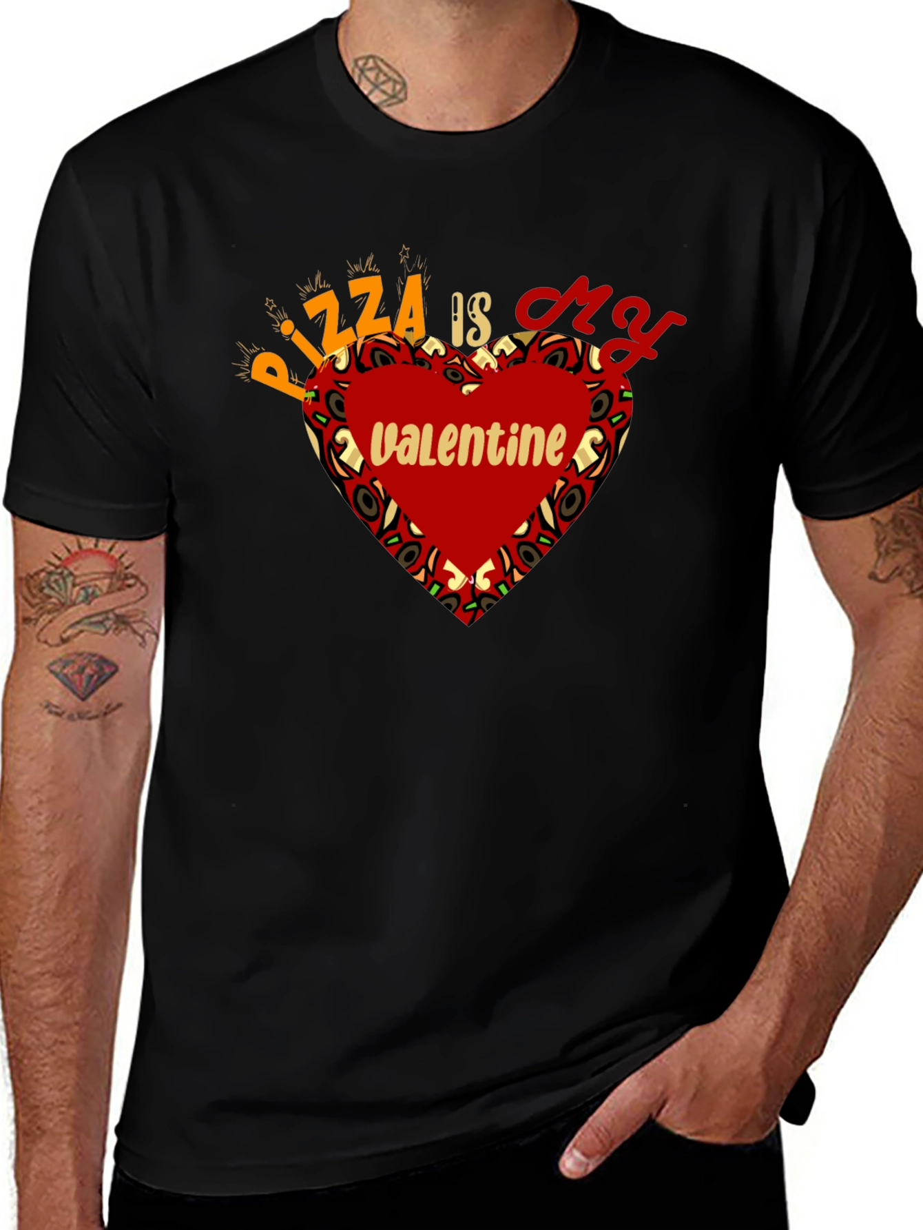 Variant 16 of Pizza Is My Valentine Black Graphic Tee