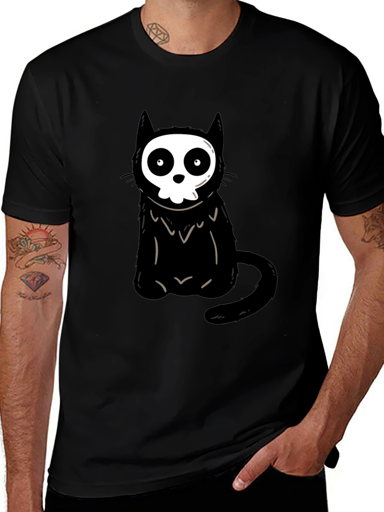 Variant 14 of Skull Cat Graphic Tee - Unisex Black T-Shirt