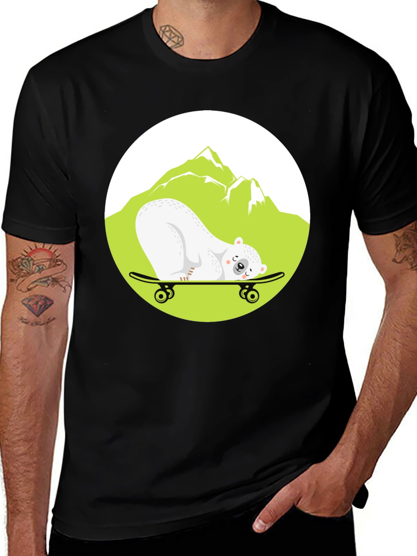 Variant 15 of Cool Bear Skateboarder Graphic Tee - Black