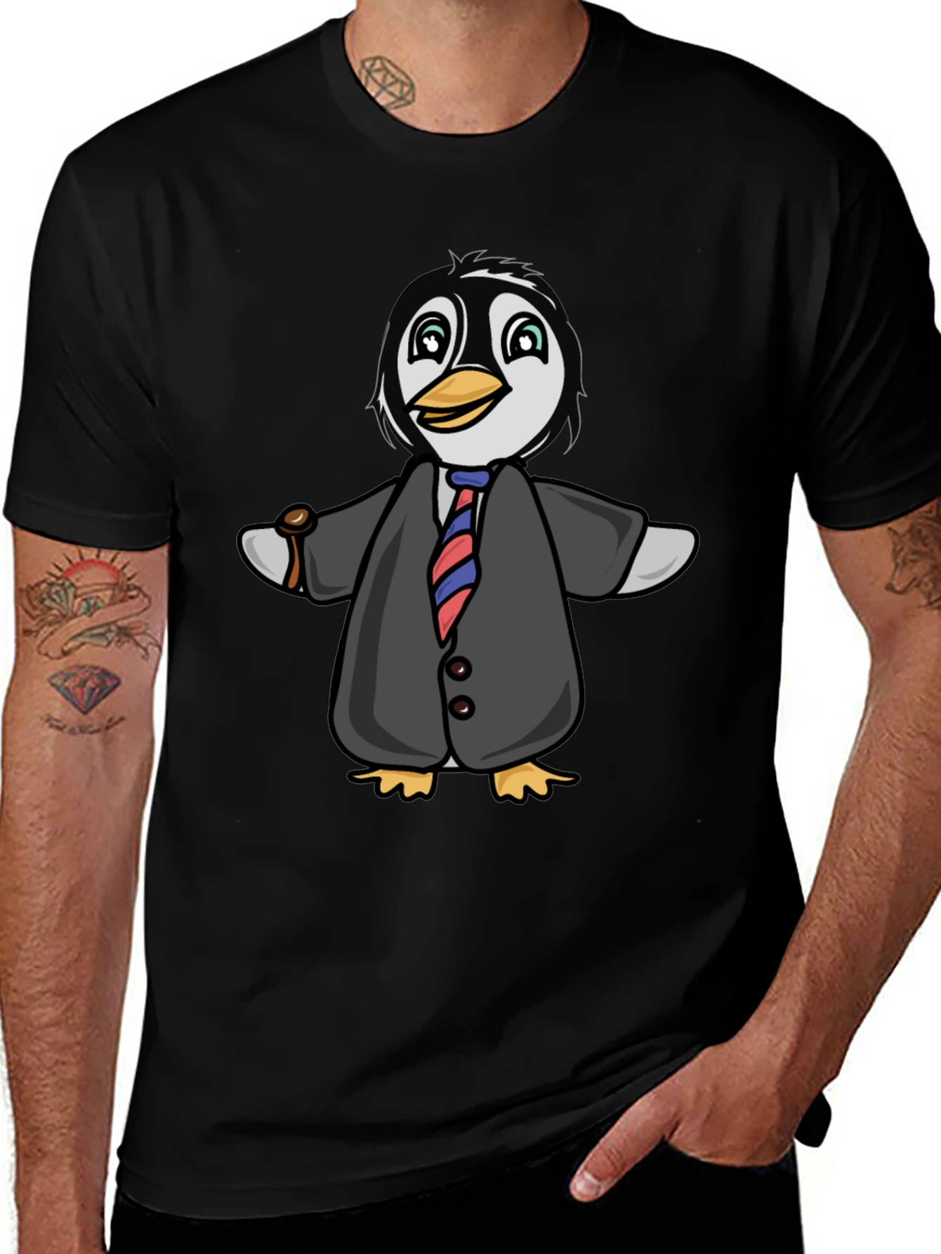 Variant 7 of Penguin in Suit Graphic Tee - Black Cotton Blend