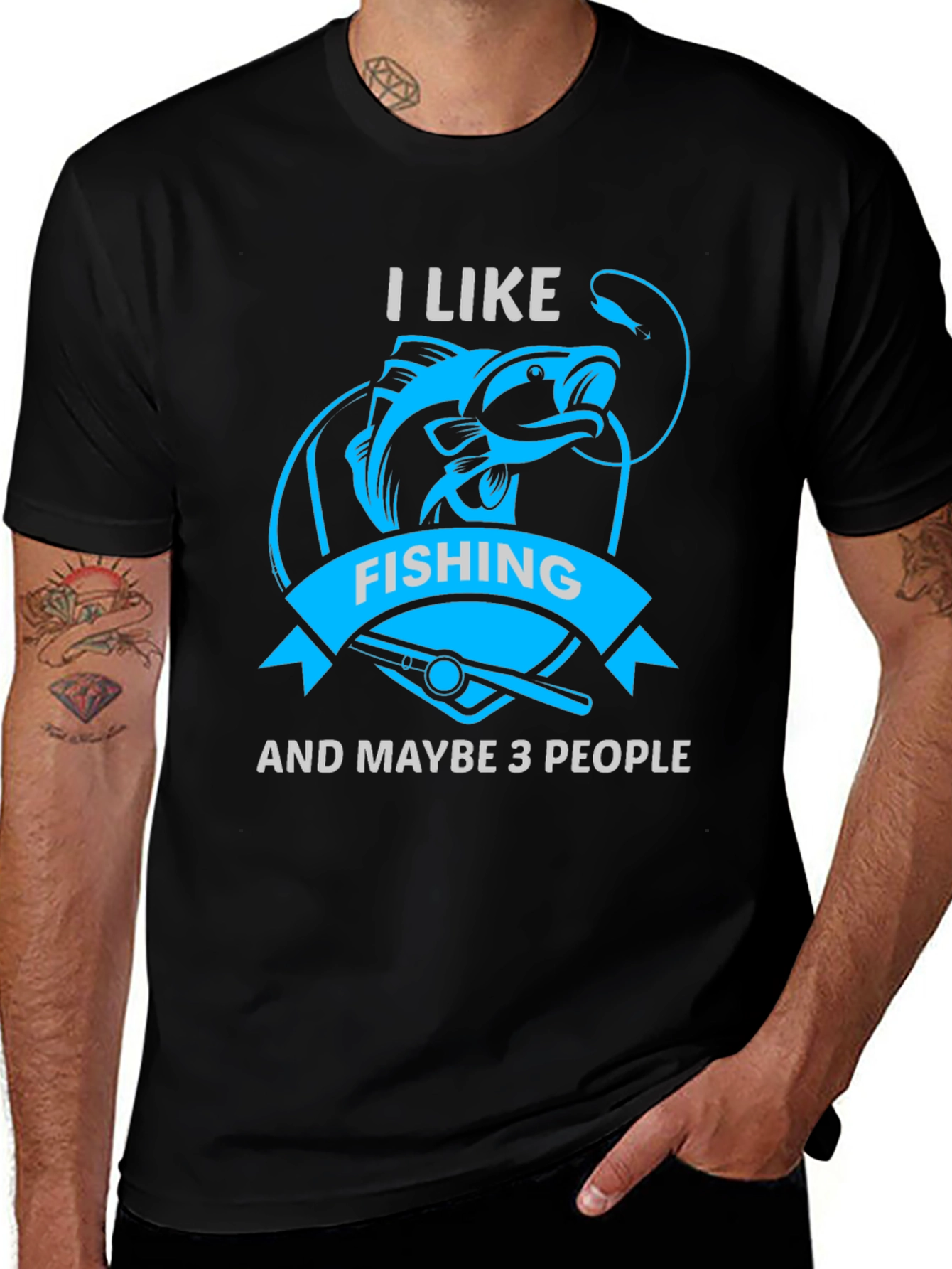 Variant 28 of I Like Fishing and Maybe 3 People Black Tee
