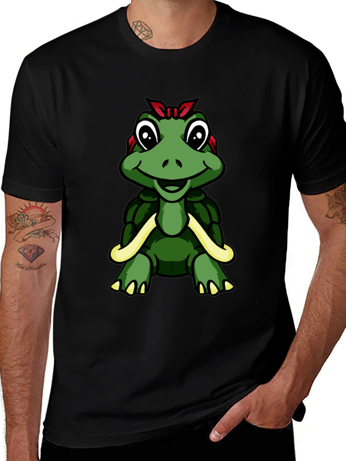 Variant 9 of Cartoon Turtle T-Shirt - Black Cotton Tee