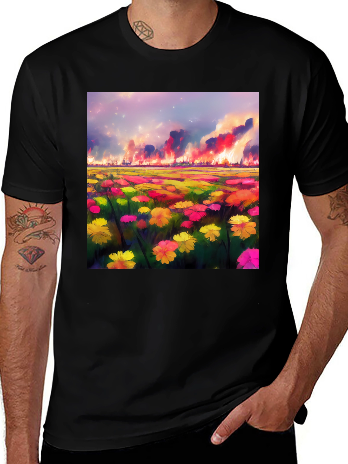 Variant 12 of Floral Field Fire T-Shirt: Unique Graphic Tee
