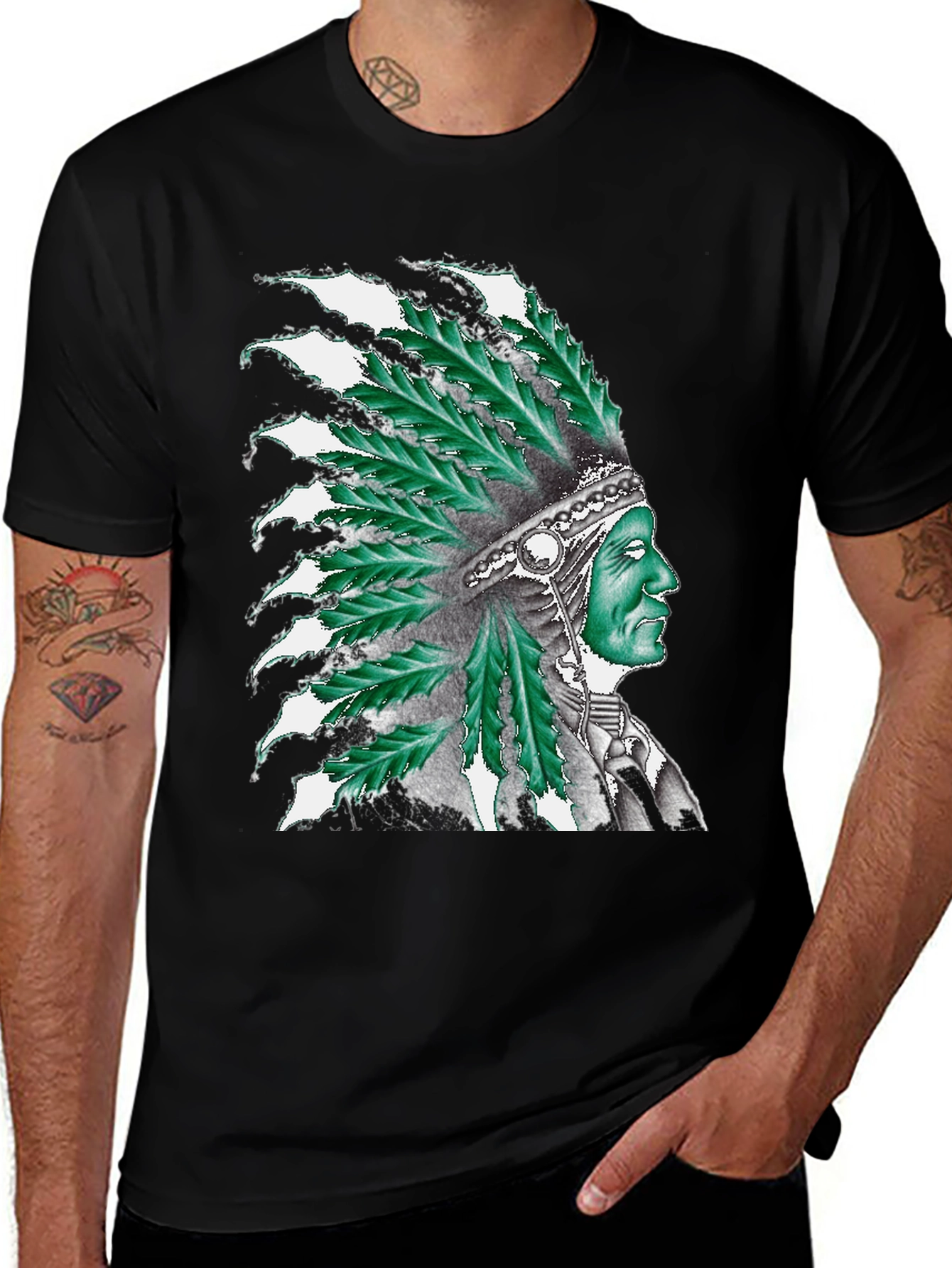 Variant 15 of Native American Headdress Graphic Tee - Black