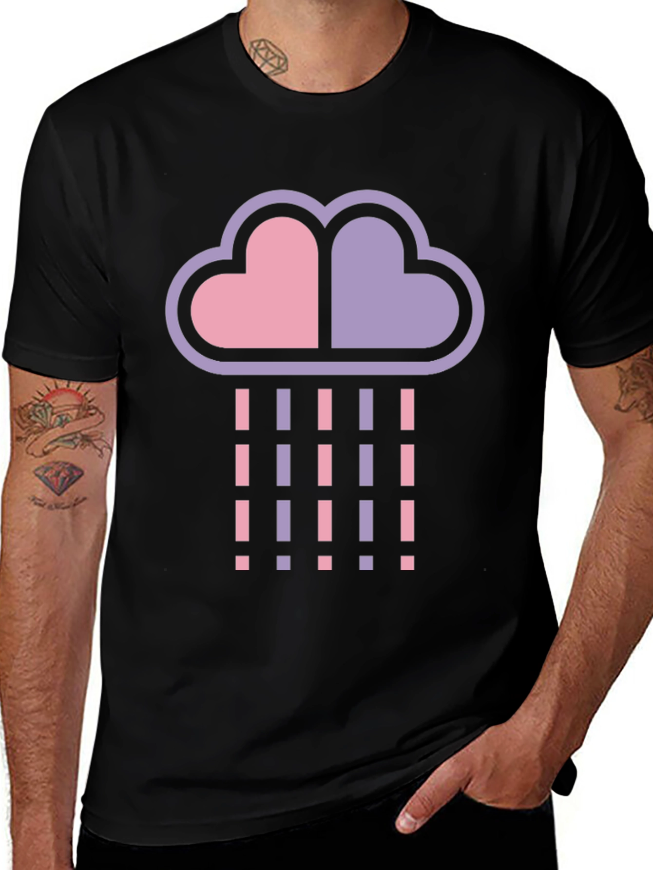 Variant 26 of Heart Cloud Rain T-Shirt - Black Cotton Blend