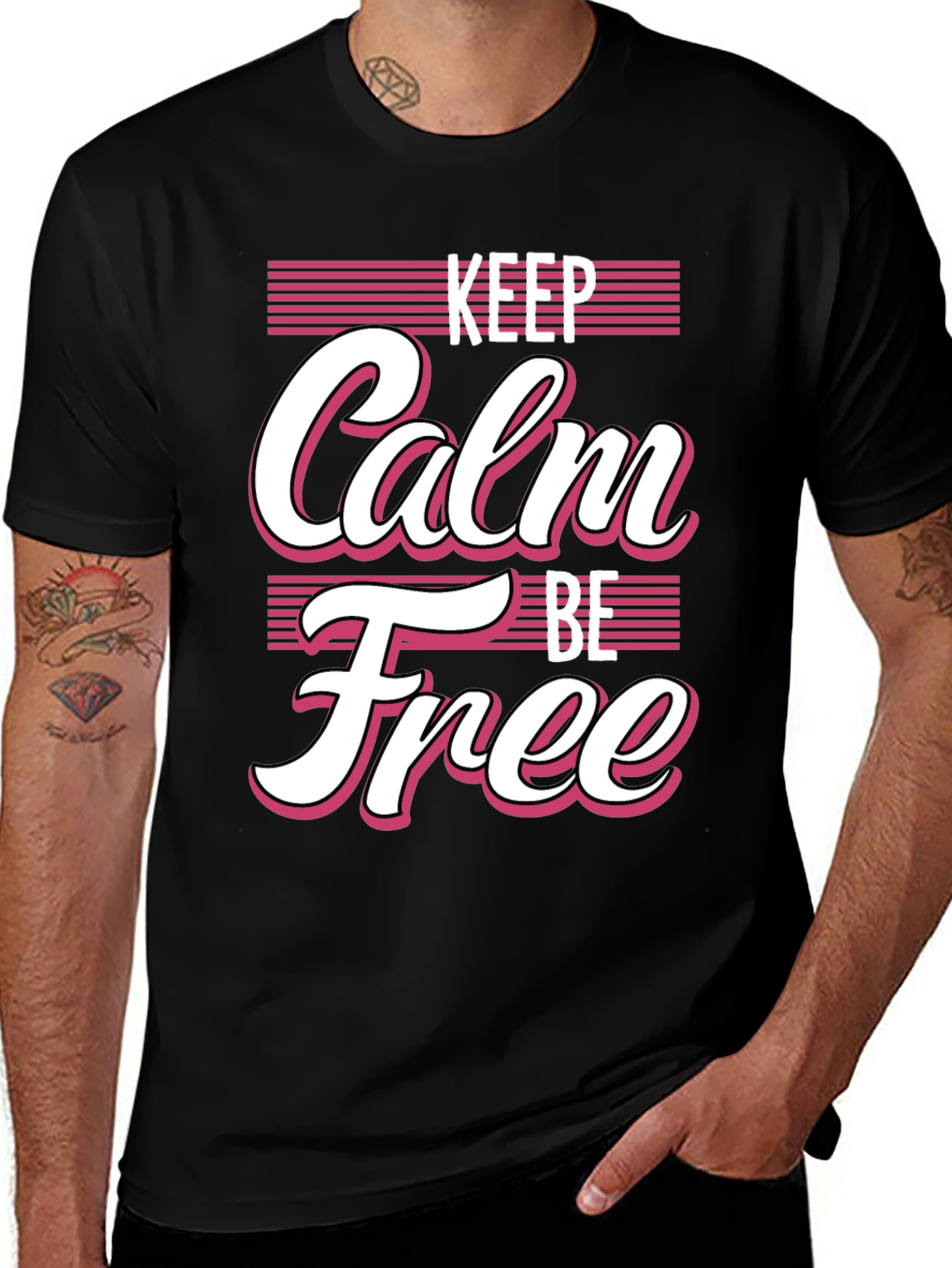 Variant 30 of Keep Calm Be Free Graphic Tee - Black Casual T-Shirt