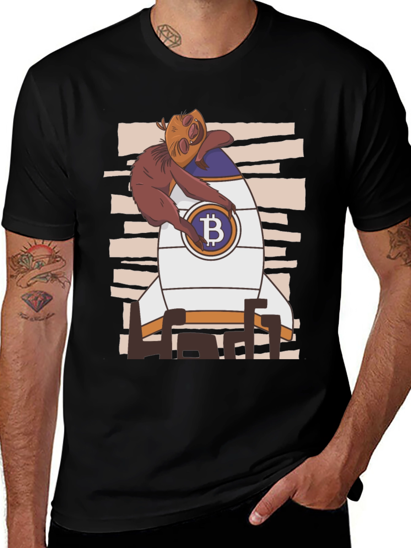Variant 12 of Bitcoin Sloth Rocket Black T-Shirt