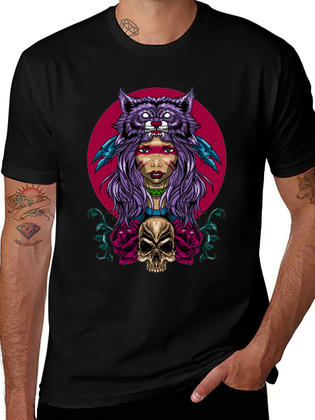Variant 11 of Wolf Headdress Skull Graphic Tee