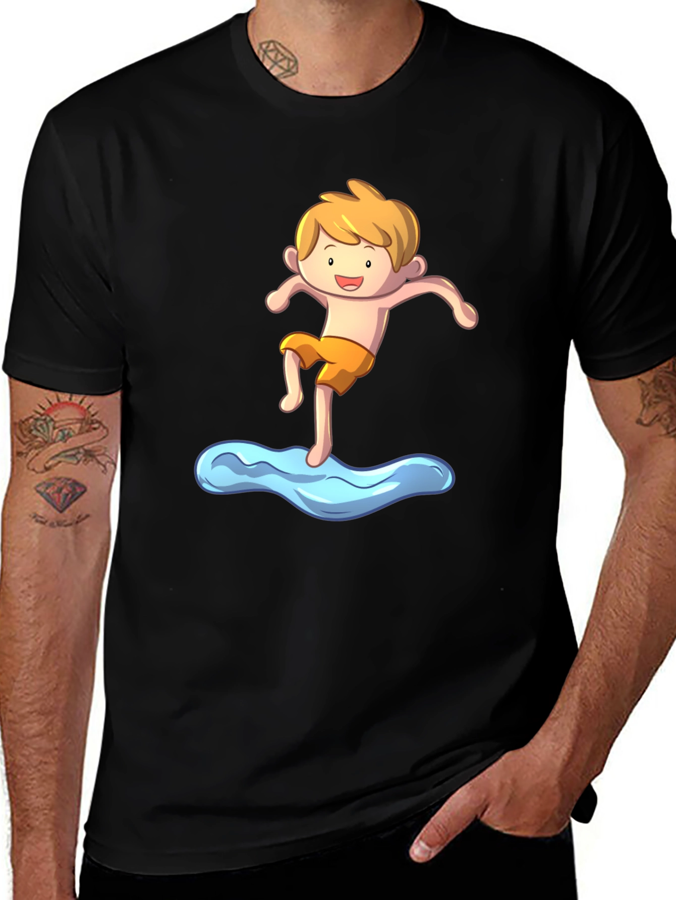Variant 9 of Boy Cartoon Graphic Black T-Shirt
