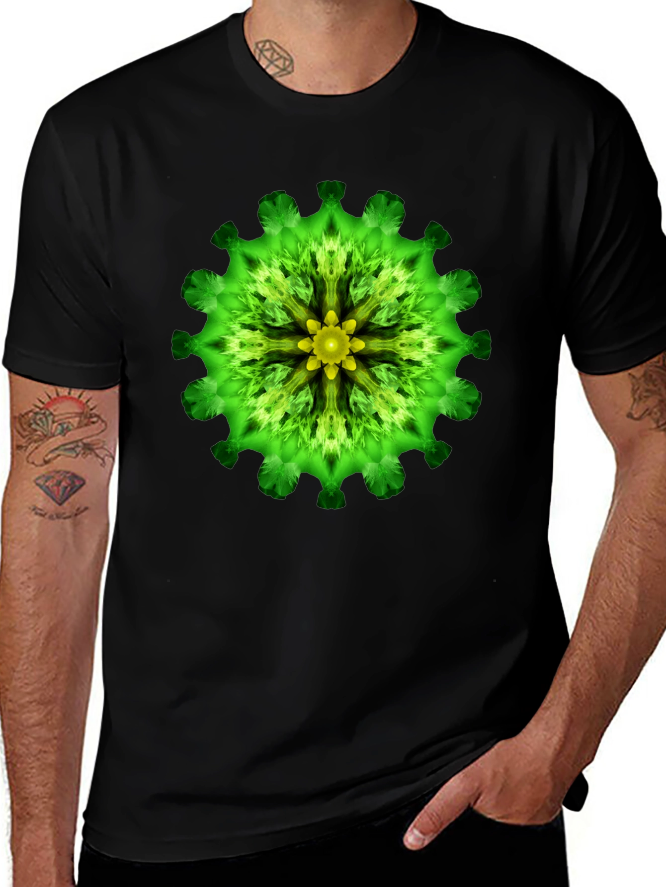 Variant 12 of Green Floral Mandala Graphic T-Shirt