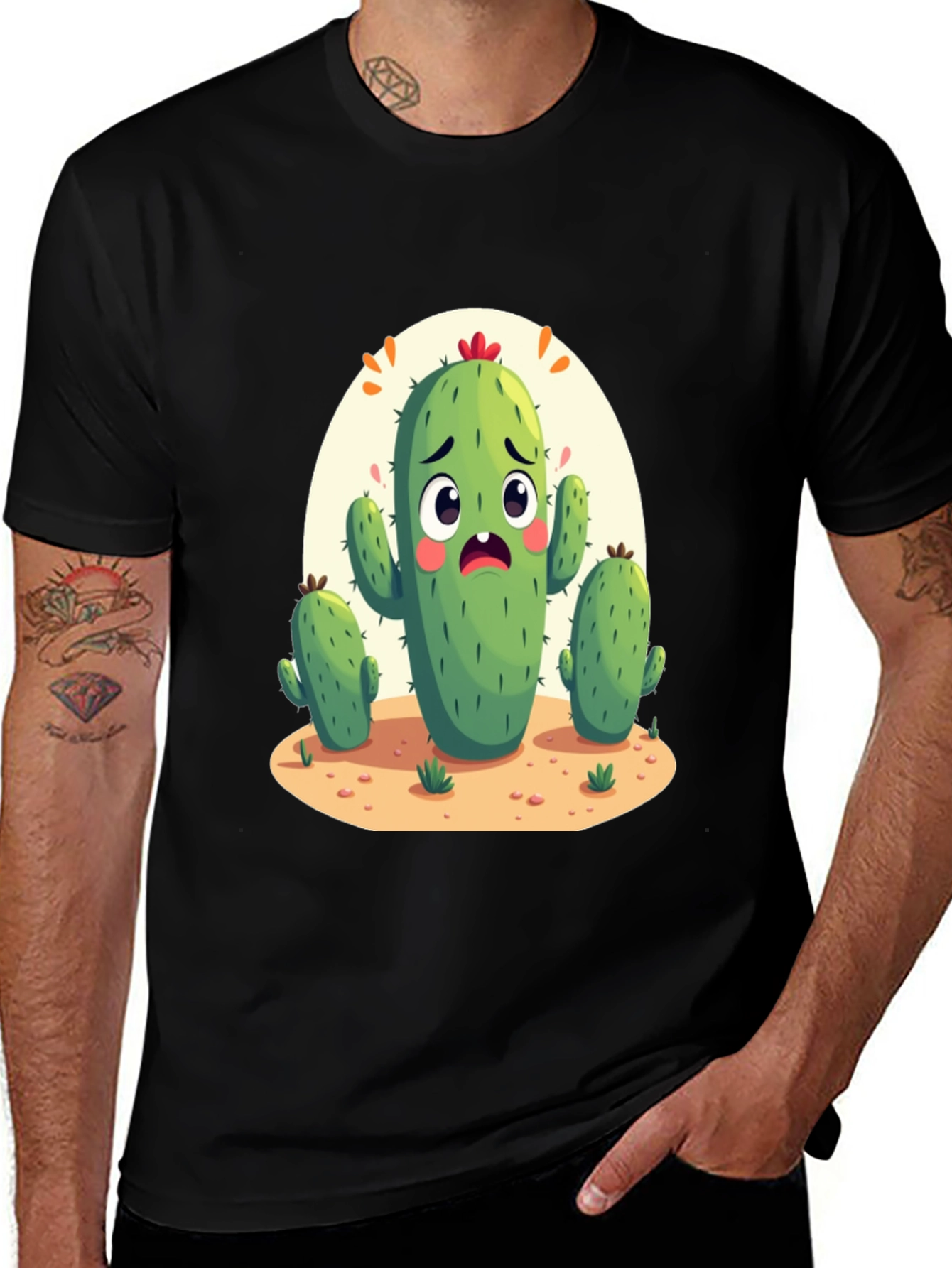 Variant 7 of Funny Cactus Graphic Tee - Unisex Black T-Shirt