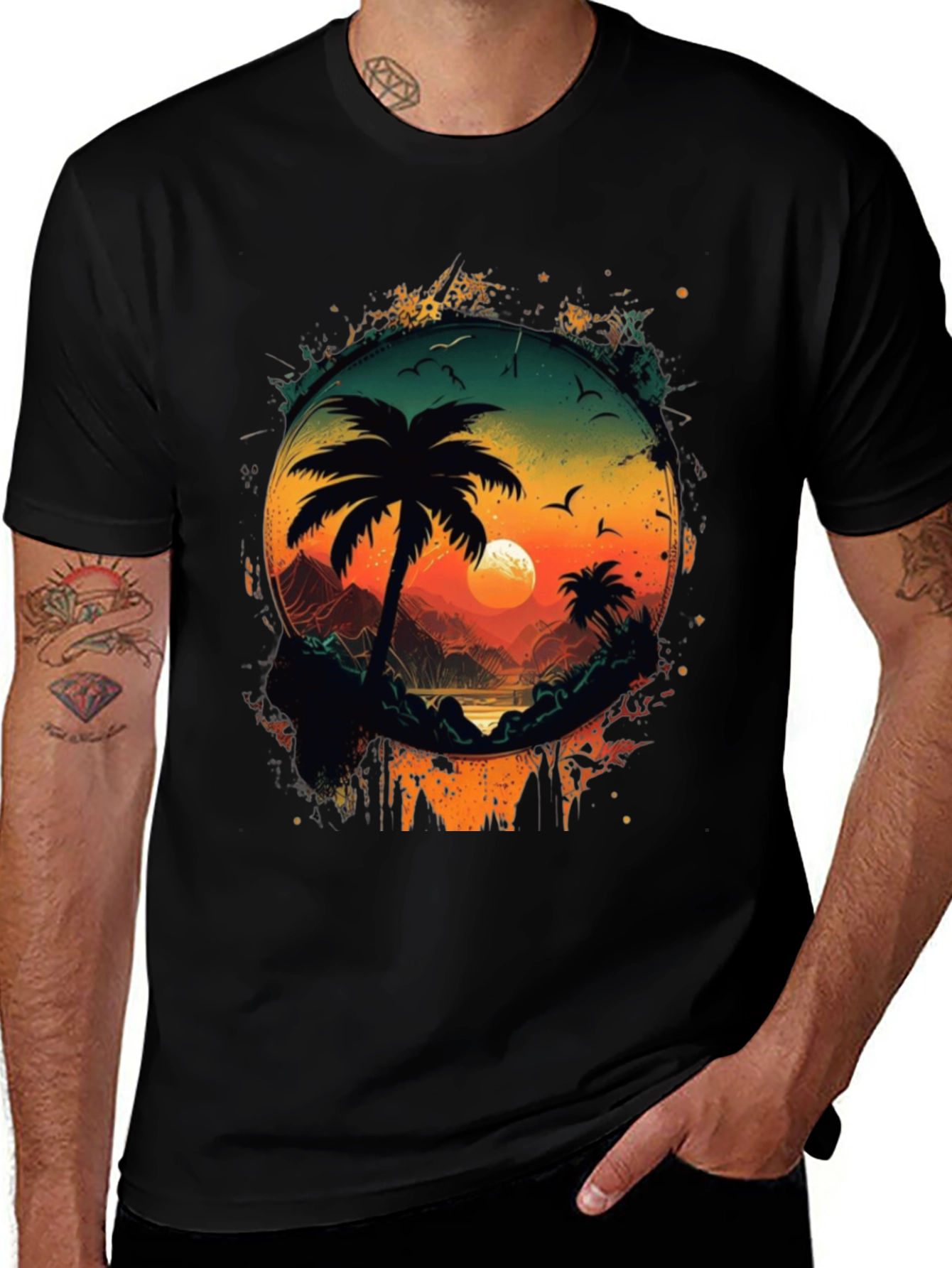 Variant 11 of Tropical Palm Tree Sunset Graphic Tee