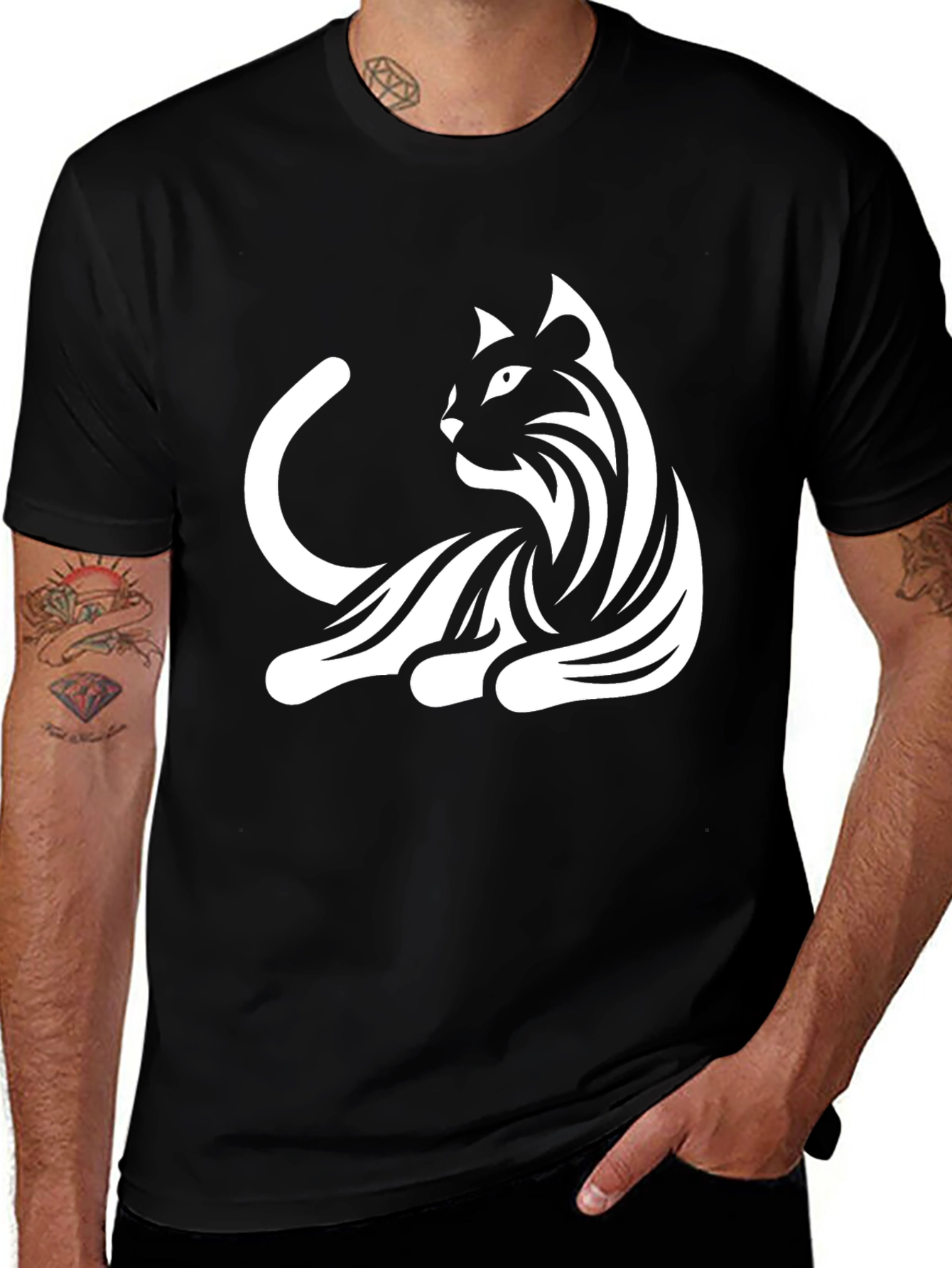 Variant 5 of Cool Cat Graphic T-Shirt - Black