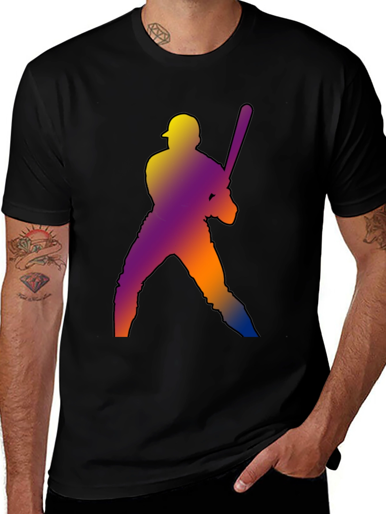 Variant 30 of Baseball Player Graphic Tee - Black Cotton Shirt