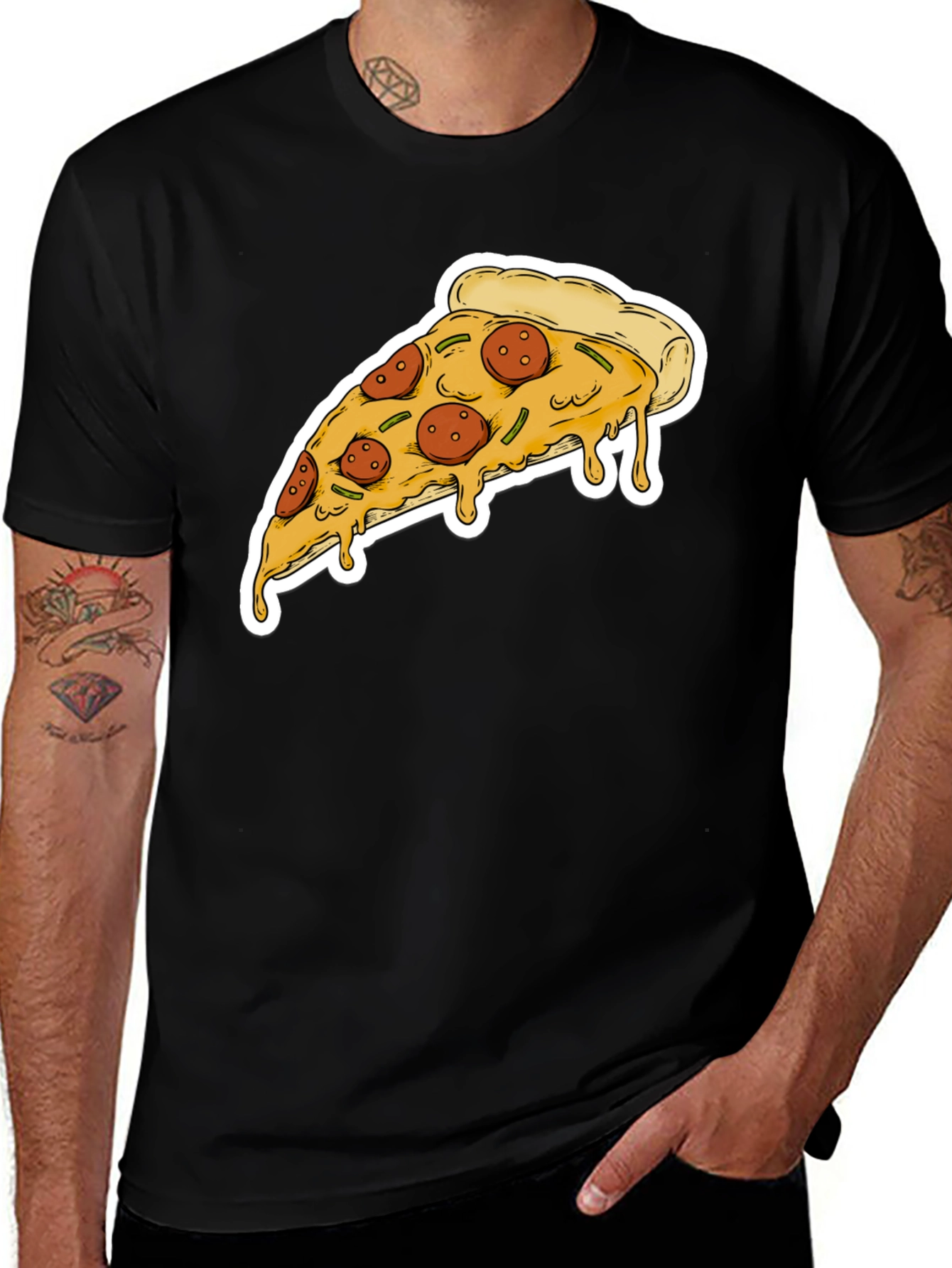 Variant 30 of Pizza Slice Graphic Tee - Casual Black T-Shirt