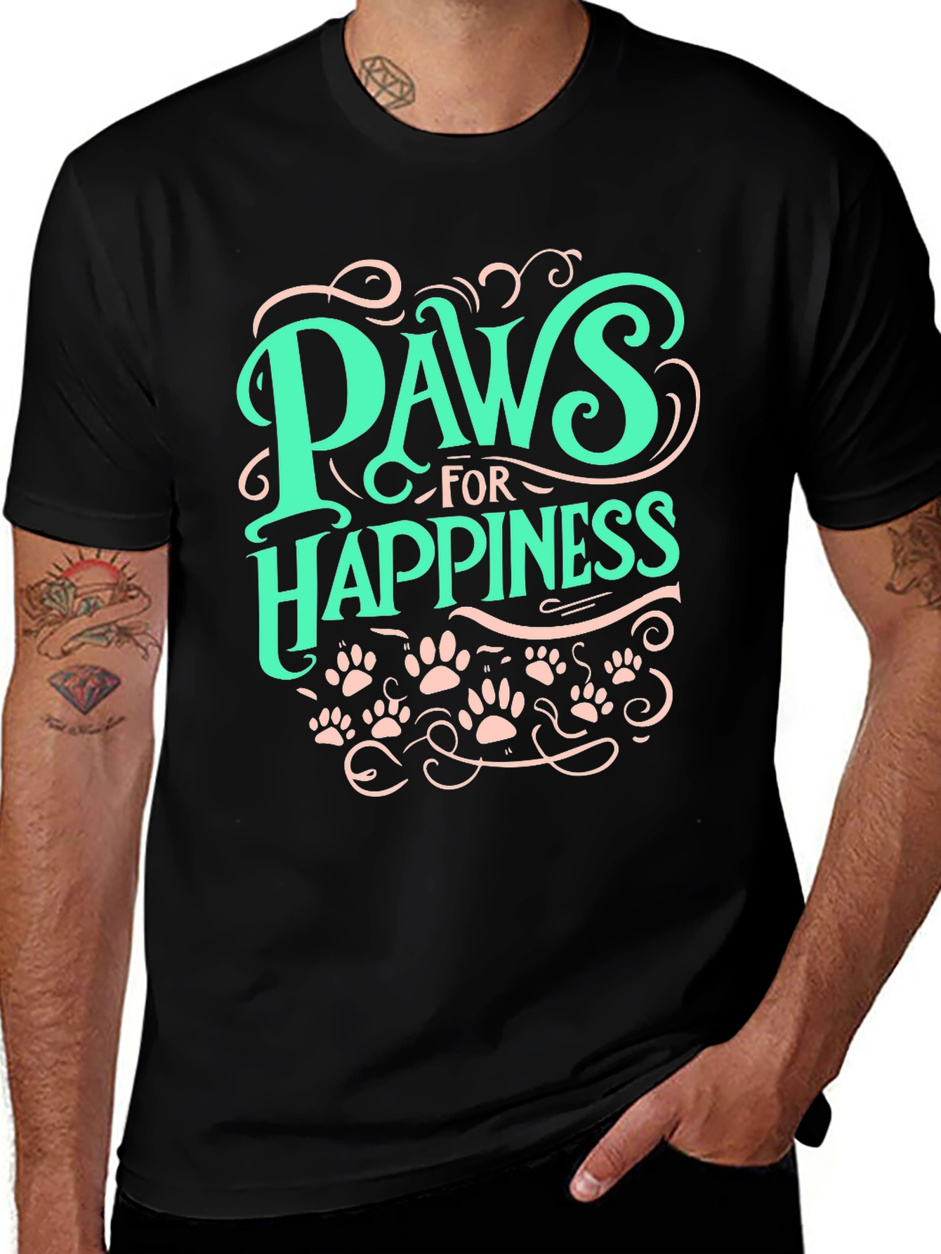 Variant 9 of Paws for Happiness Graphic Tee - Black Cotton Comfort